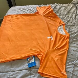 Columbia Orange Men's T-Shirt Performance Fishing Gear on back of shirt